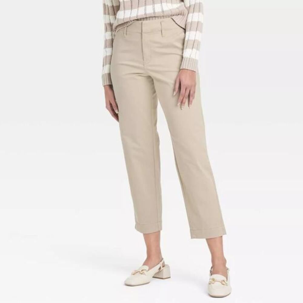 A New Day Women's High Rise Straight Leg Ankle Chino‎ Pants Tan Size 2